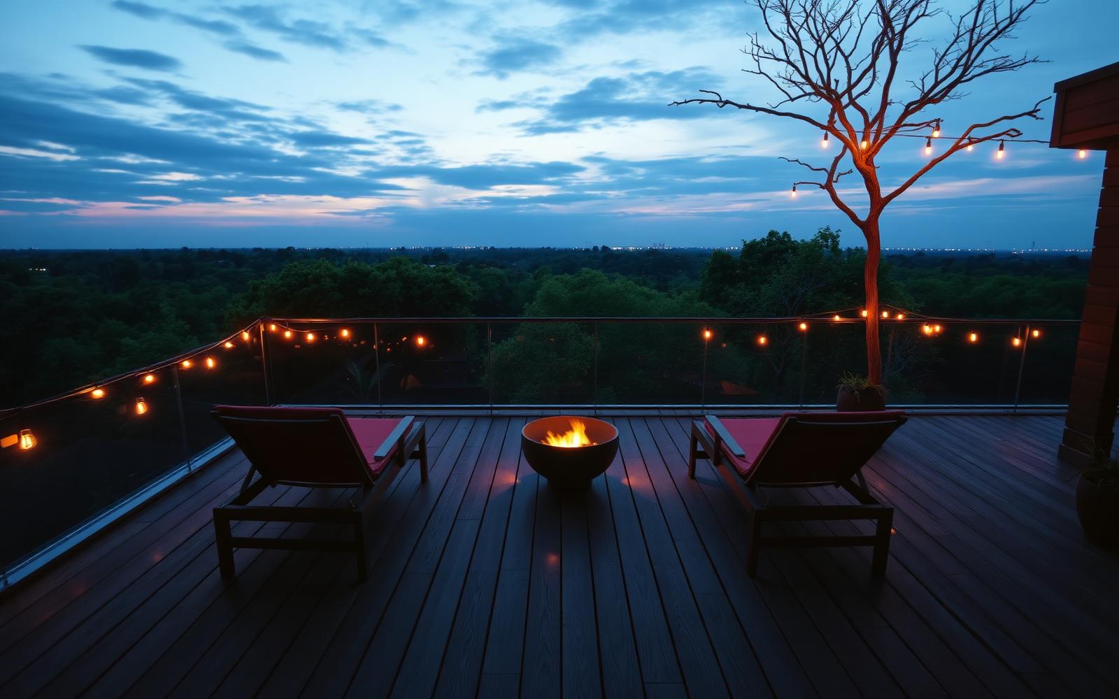 Rooftop garden at dusk